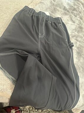 Urban Outfitters Black Cargo Pants with White Contrast Stitching
